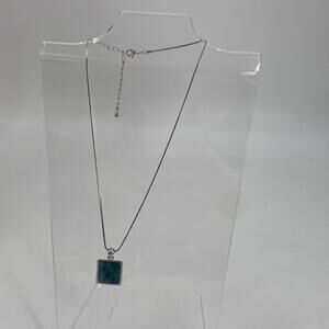 Faux mother of pearl opalescence square, Silvertone pendant